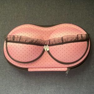 Adorable bralette shaped, pink and black accessory bag!